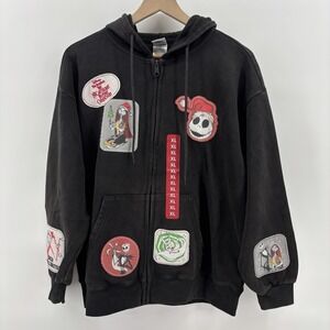 Disney Nightmare Before Christmas Hoodie Womens‎ XL Full Zip Patch Embroidered